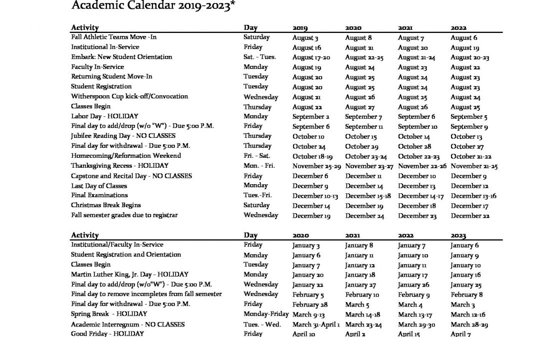 AcademicCalendar201923 Providence Christian College